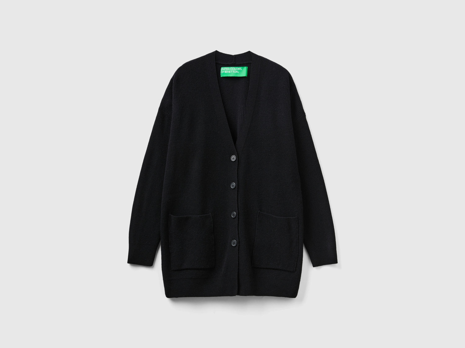 Cardigan over fit in misto lana da donna nero | Benetton Outlet