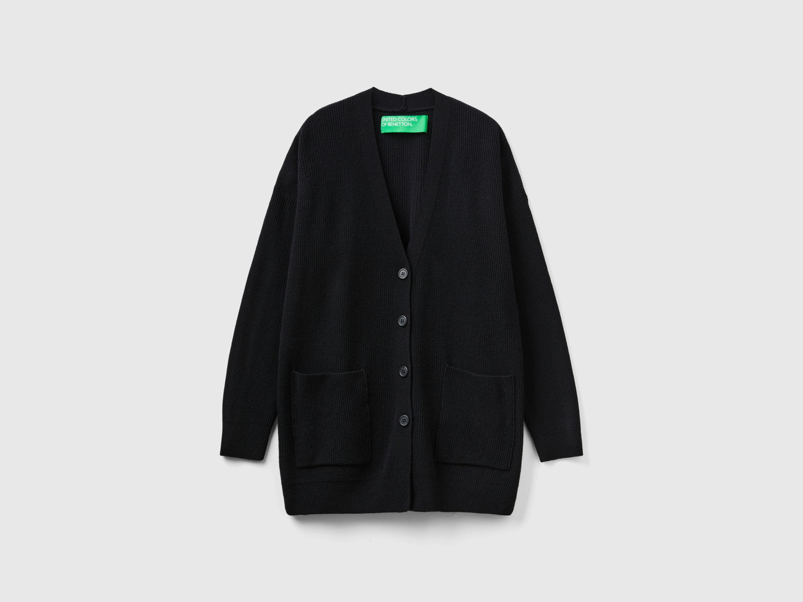 Cardigan over fit in misto lana da donna nero | Benetton Outlet