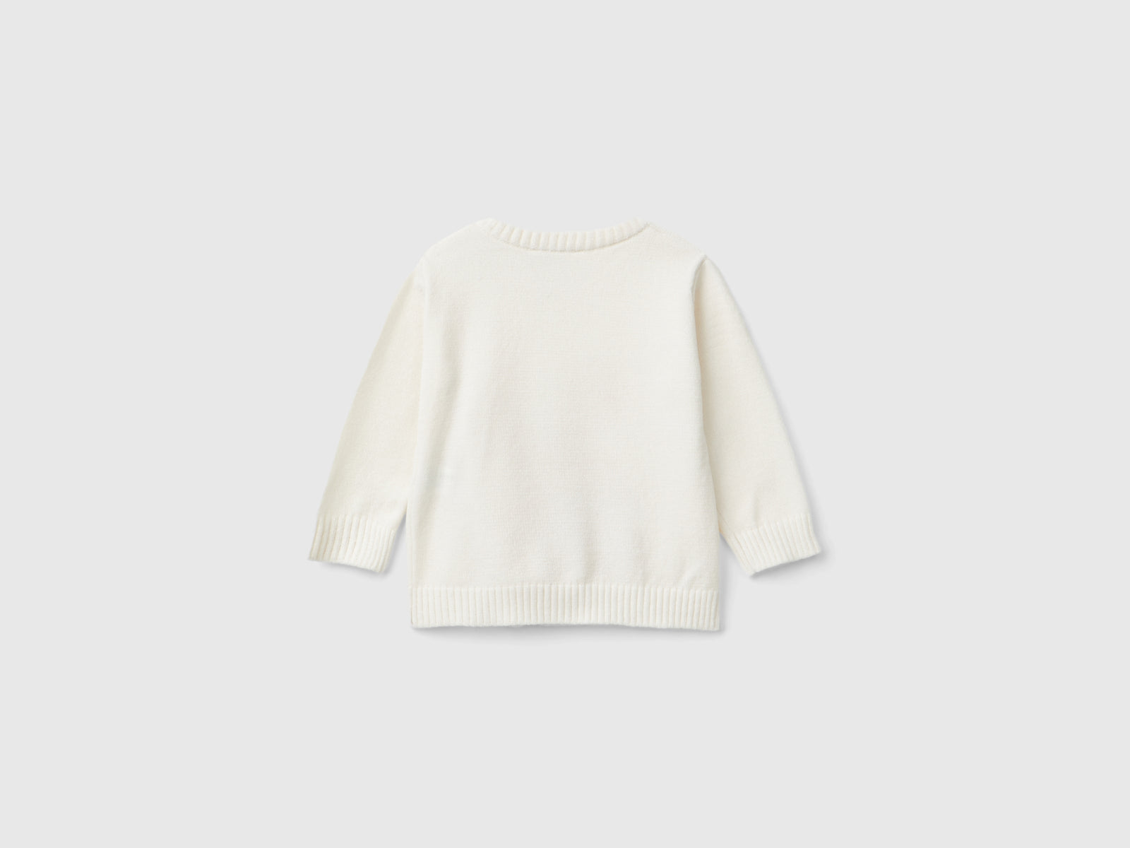 Maglioncino con intarsio coniglio da neonato bianco panna 2 | Benetton Outlet