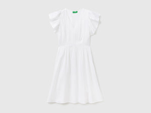 Vestito corto con scollo a V in tessuto fluido e leggero di pura viscosa