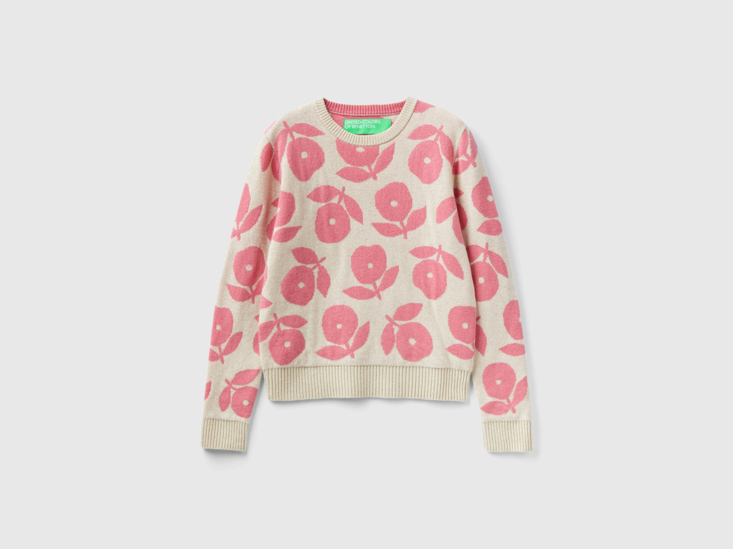 Maglia con intarsi floreali da donna beige | Benetton Outlet