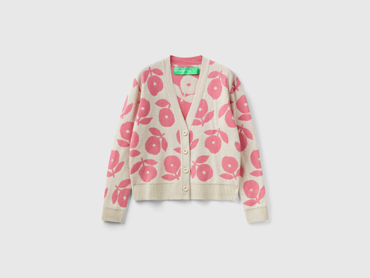 Cardigan con intarsi floreali