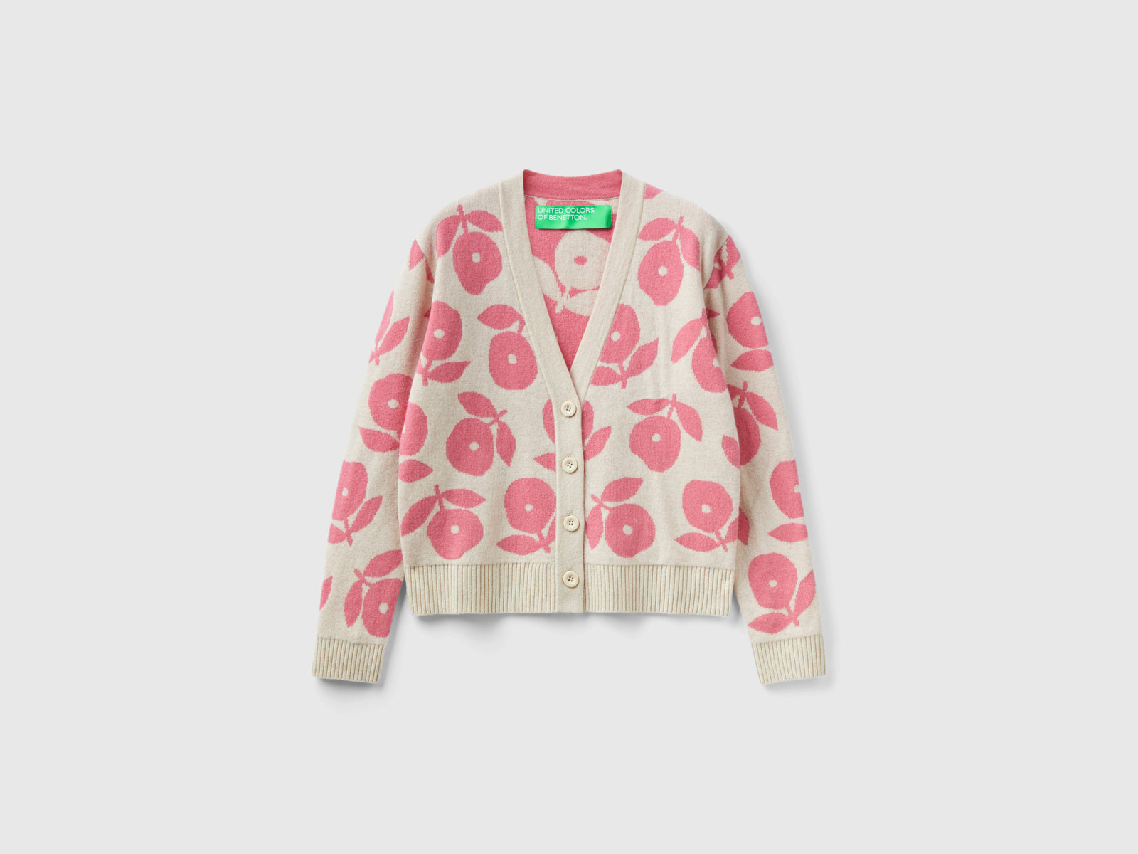 Cardigan con intarsi floreali da donna beige | Benetton Outlet