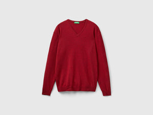 Maglia scollo a V mélange in pura lana Merino
