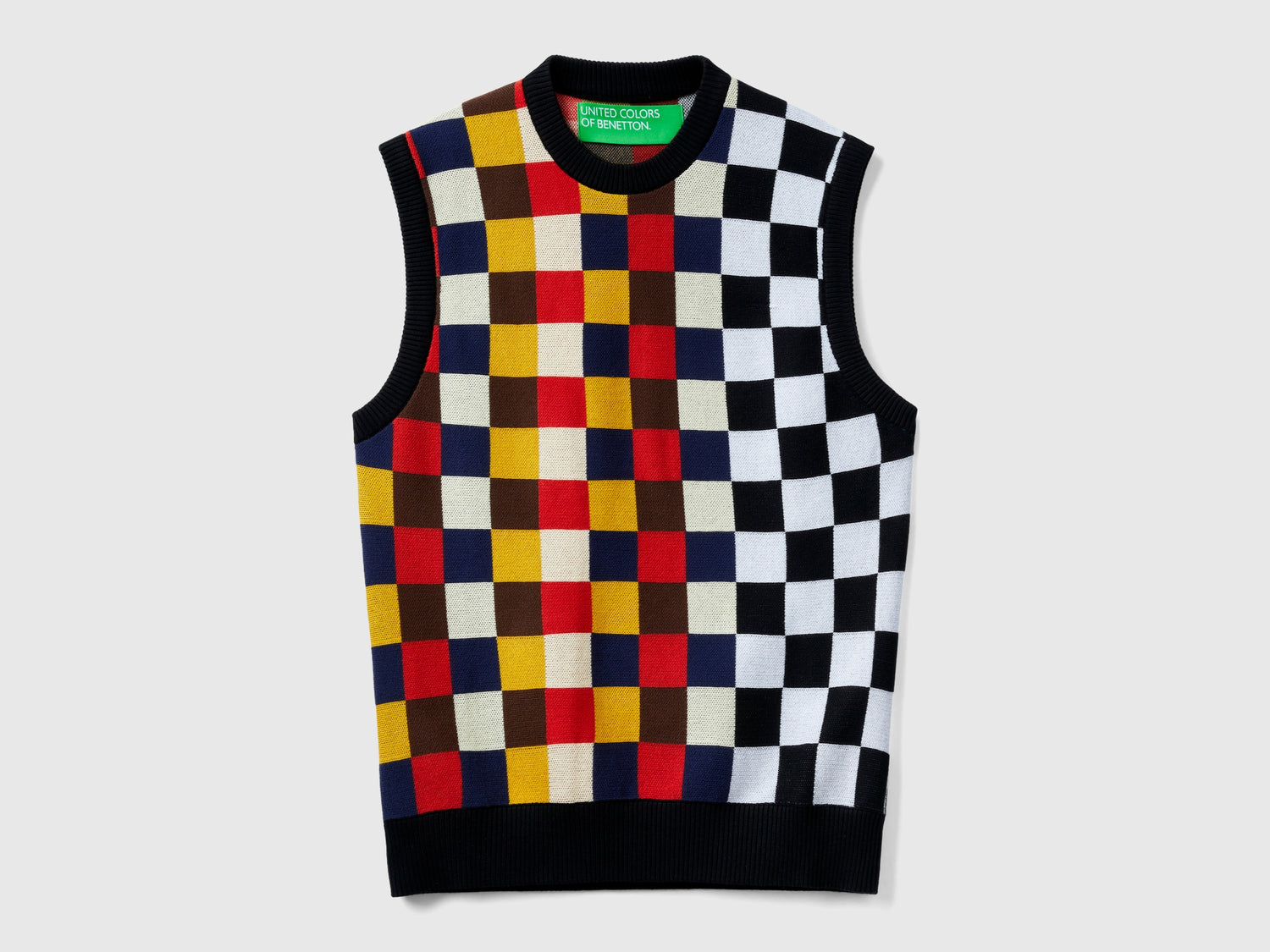 Gilet a scacchi 100% cotone da uomo nero | Benetton Outlet