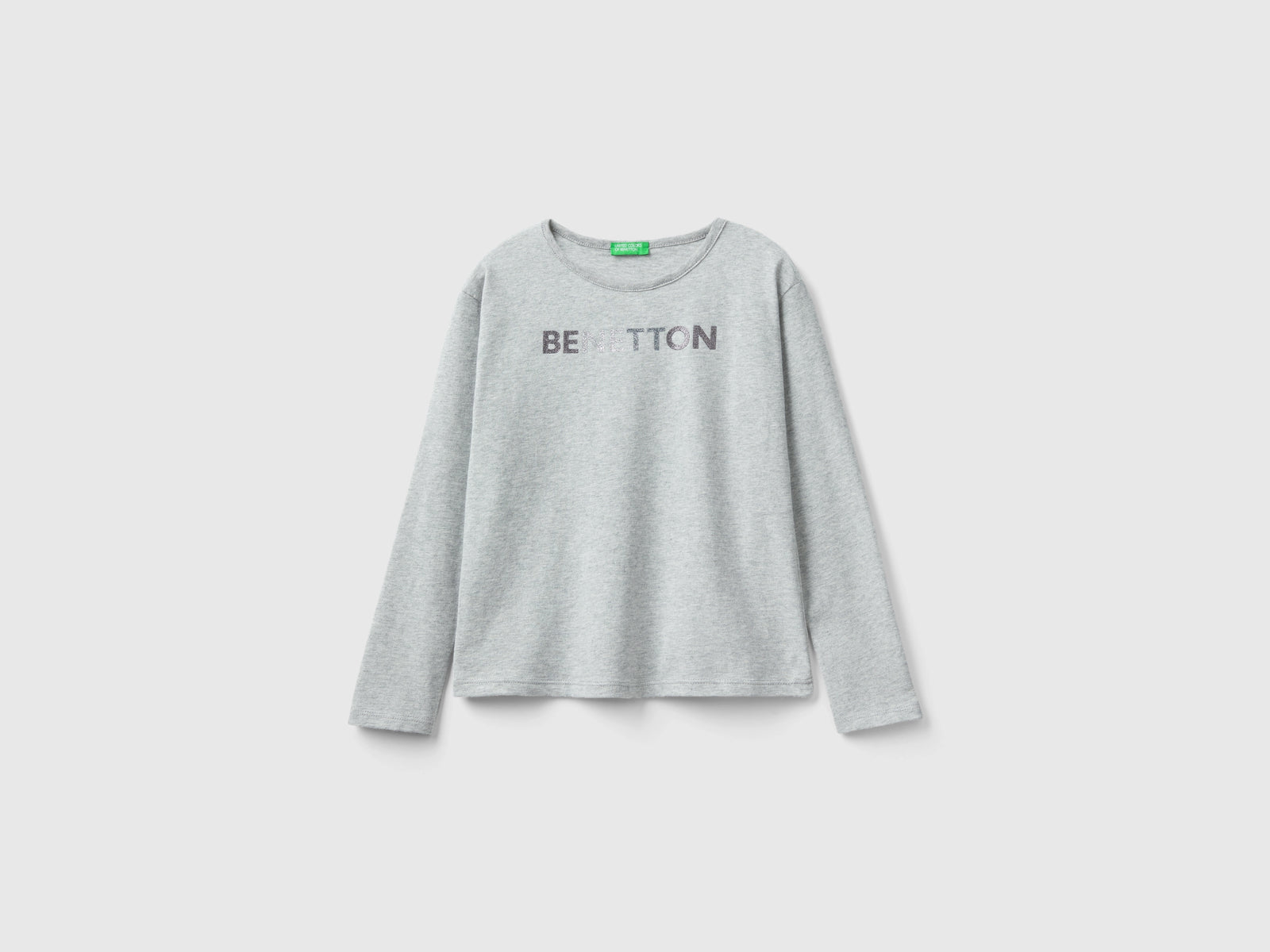 T-shirt in caldo cotone bio con glitter da bambina grigio chiaro | Benetton Outlet