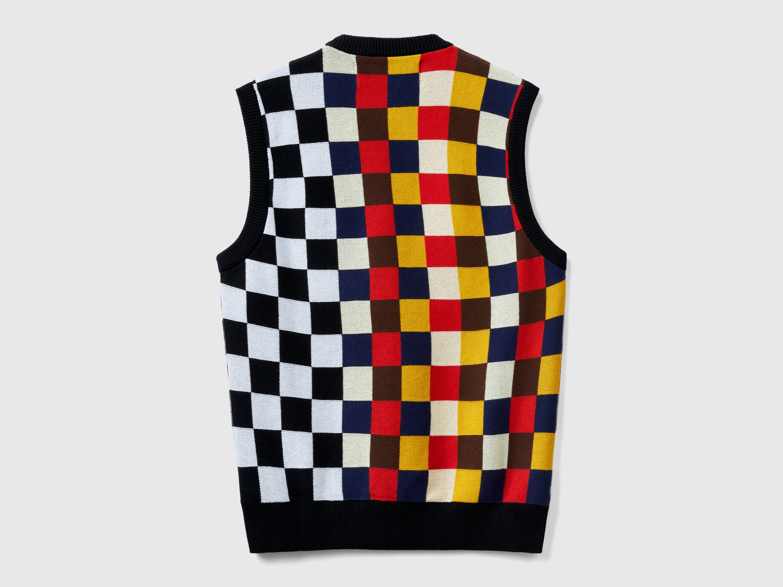 Gilet a scacchi 100% cotone da uomo nero 2 | Benetton Outlet