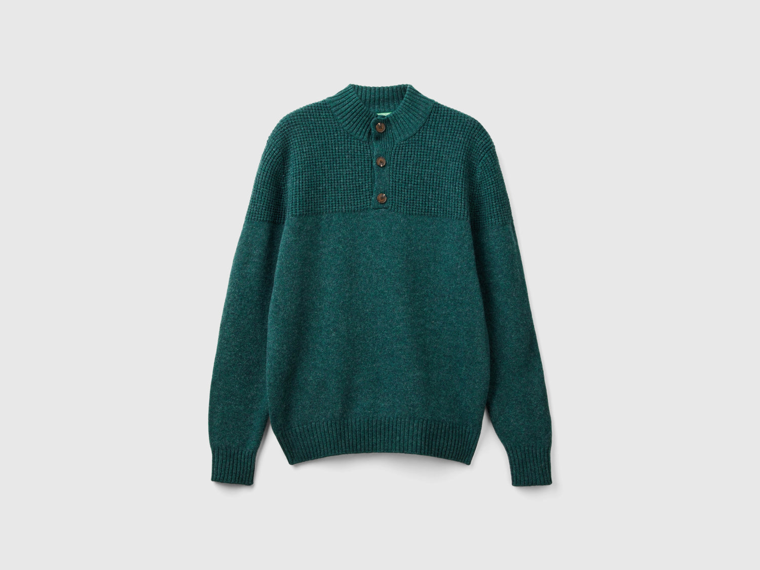 Maglia con collo alto in pura lana Shetland da uomo verde | Benetton Outlet
