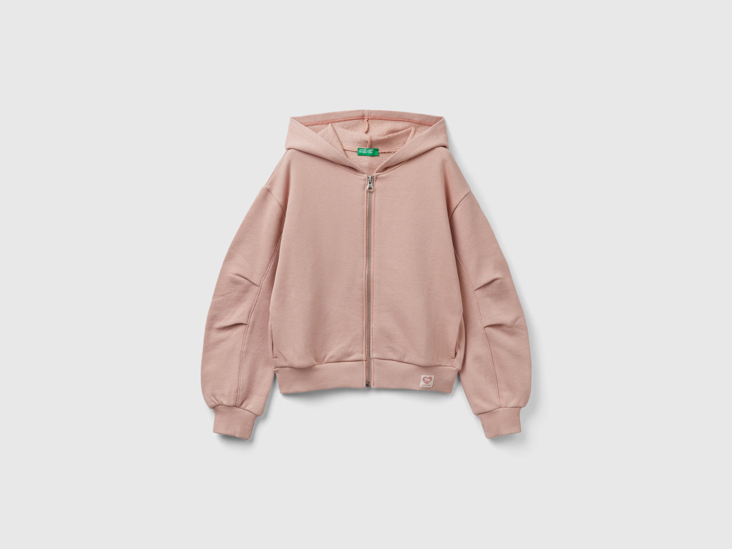 Felpa con zip e cappuccio da bambina rosa tenue | Benetton Outlet