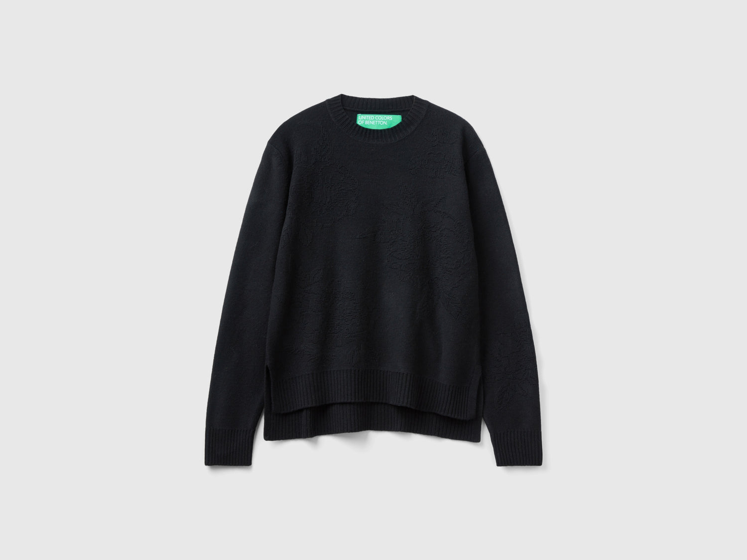 Maglia con disegni floreali in misto cashmere da donna nero | Benetton Outlet