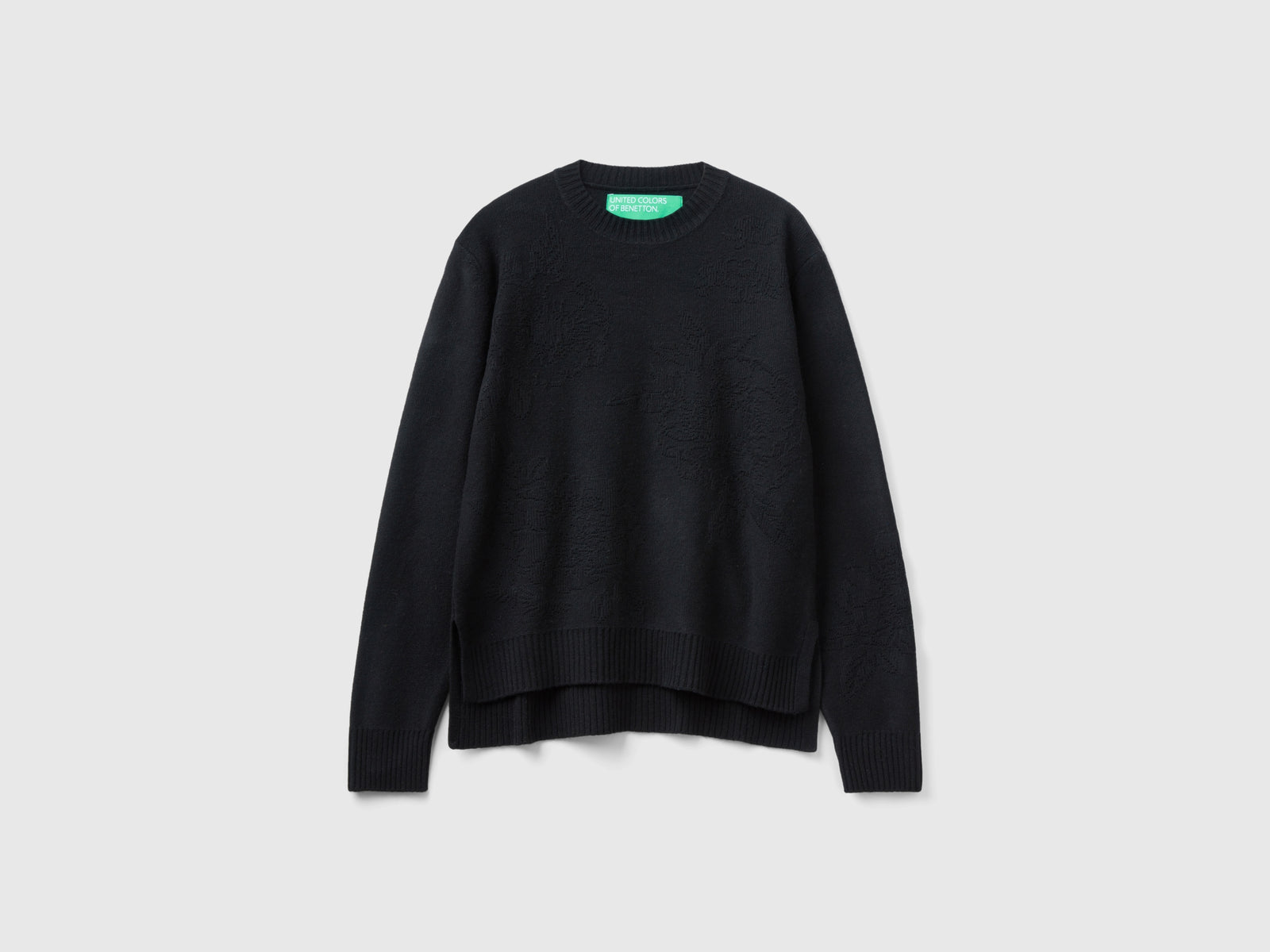 Maglia con disegni floreali in misto cashmere da donna nero | Benetton Outlet