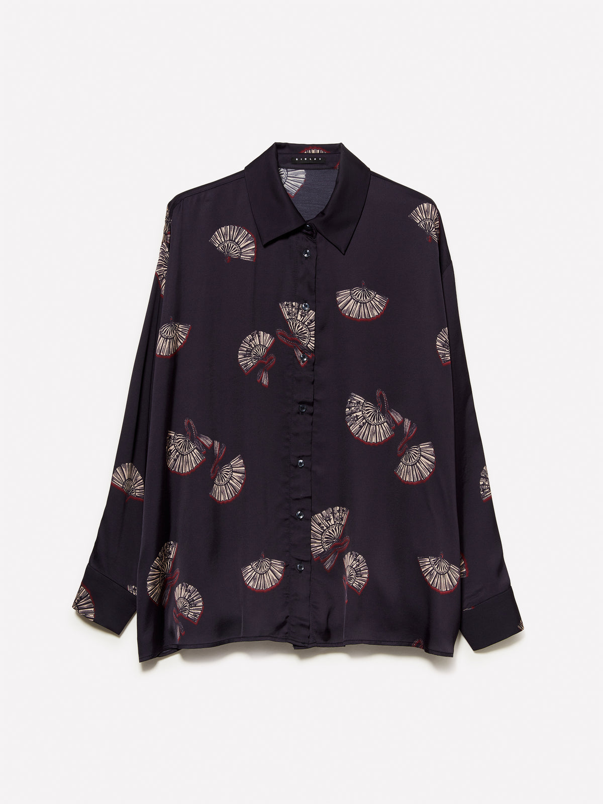 Camicia navy in raso con stampa fantasia
