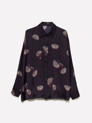 Camicia navy in raso con stampa fantasia