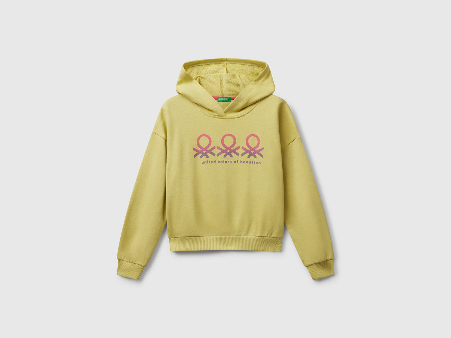 Felpa con stampa e cappuccio da bambina giallo | Benetton Outlet