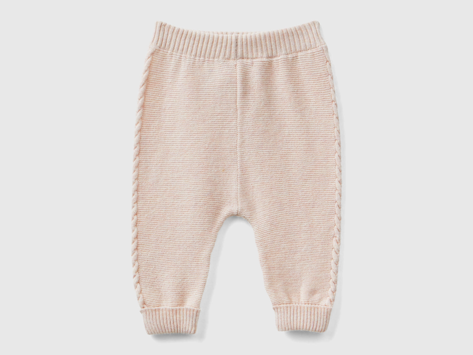 Pantaloni con trecce in misto lana riciclata da neonato rosa tenue | Benetton Outlet