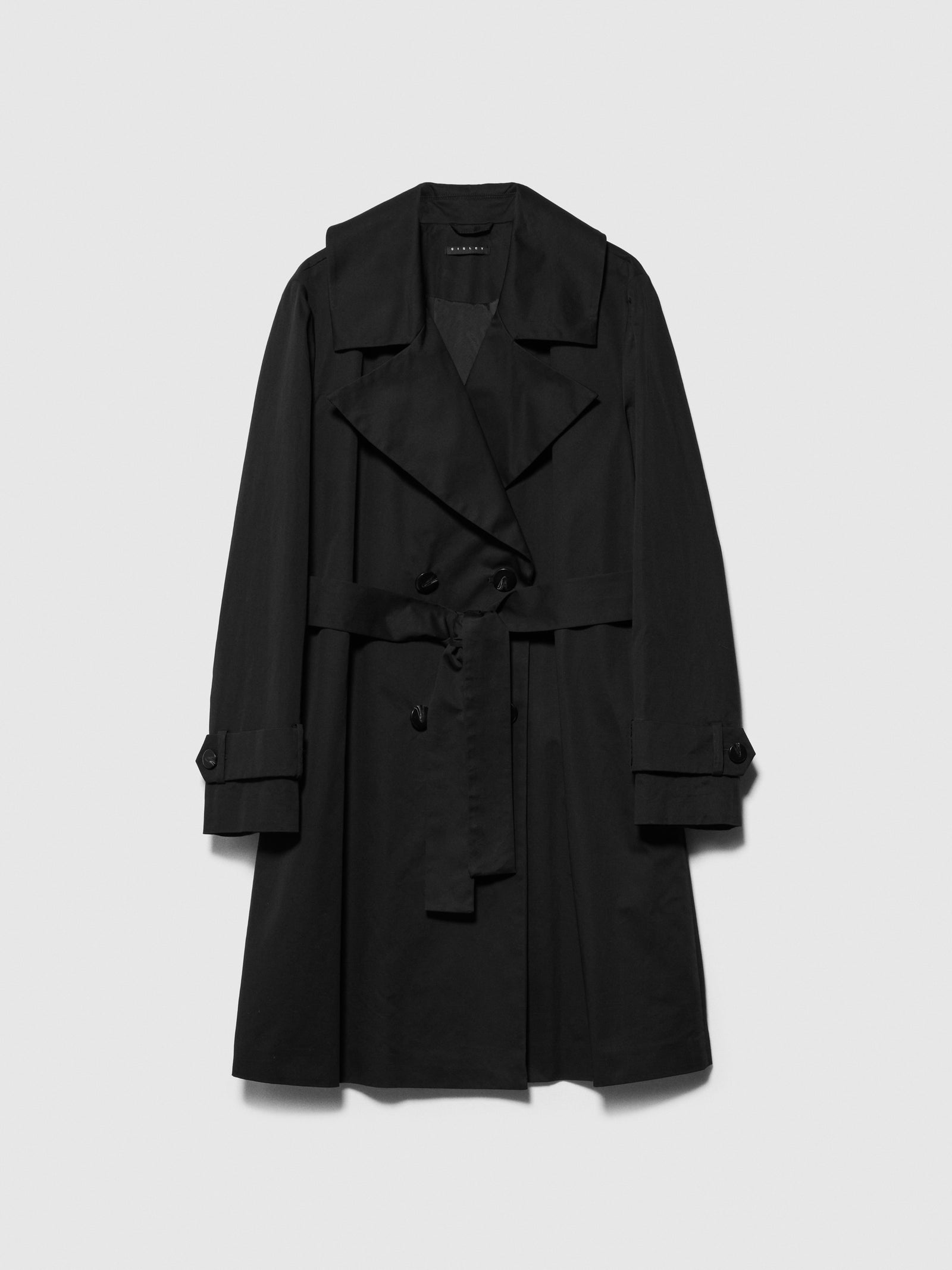 Trench over con fusciacca da donna nero | Sisley Outlet
