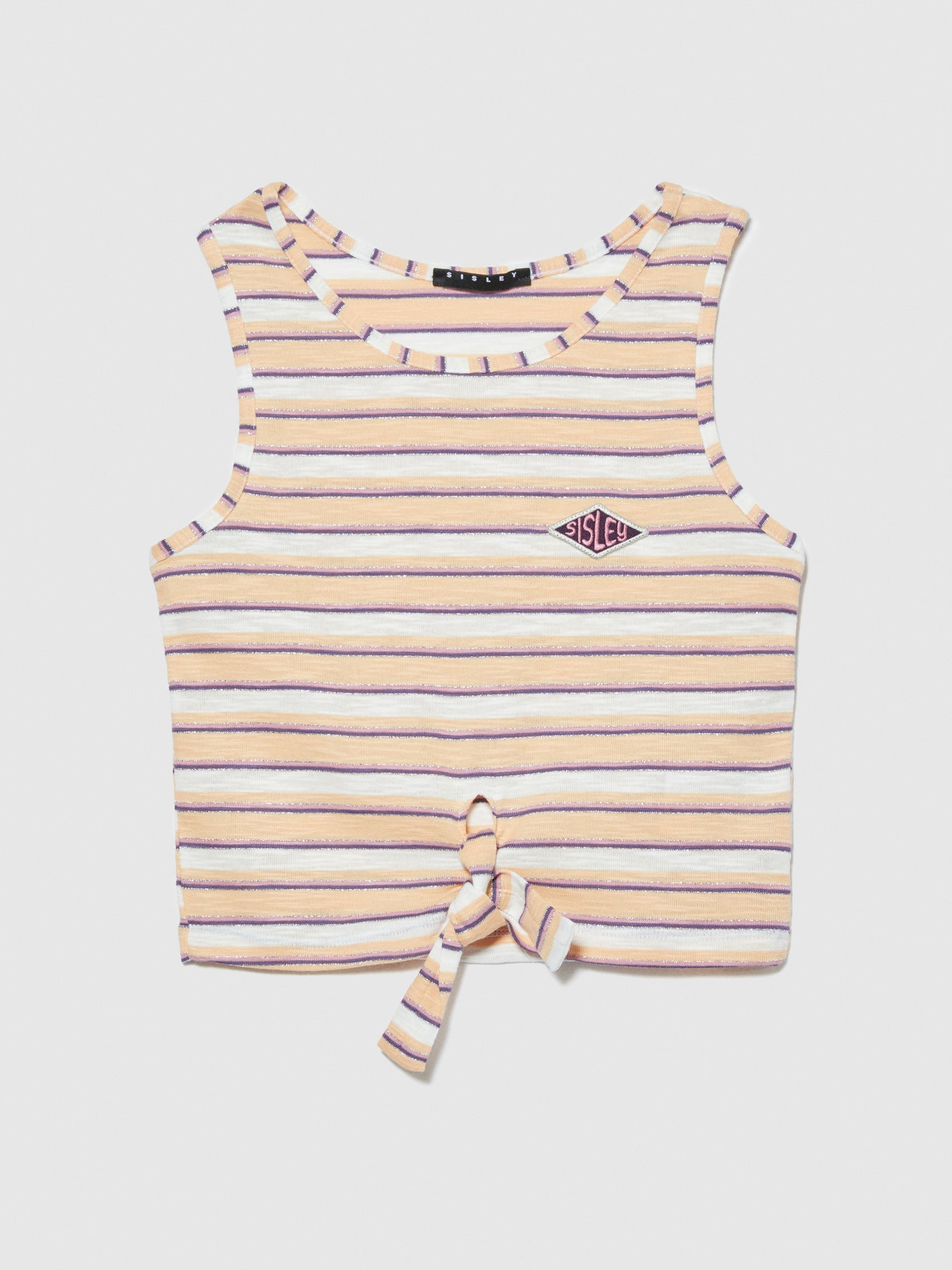 Canotta rigata con nodo da bambina marrone | Sisley young Outlet