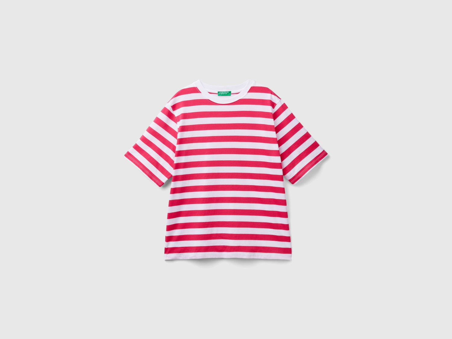 T-shirt a righe comfort fit da donna fucsia | Benetton Outlet