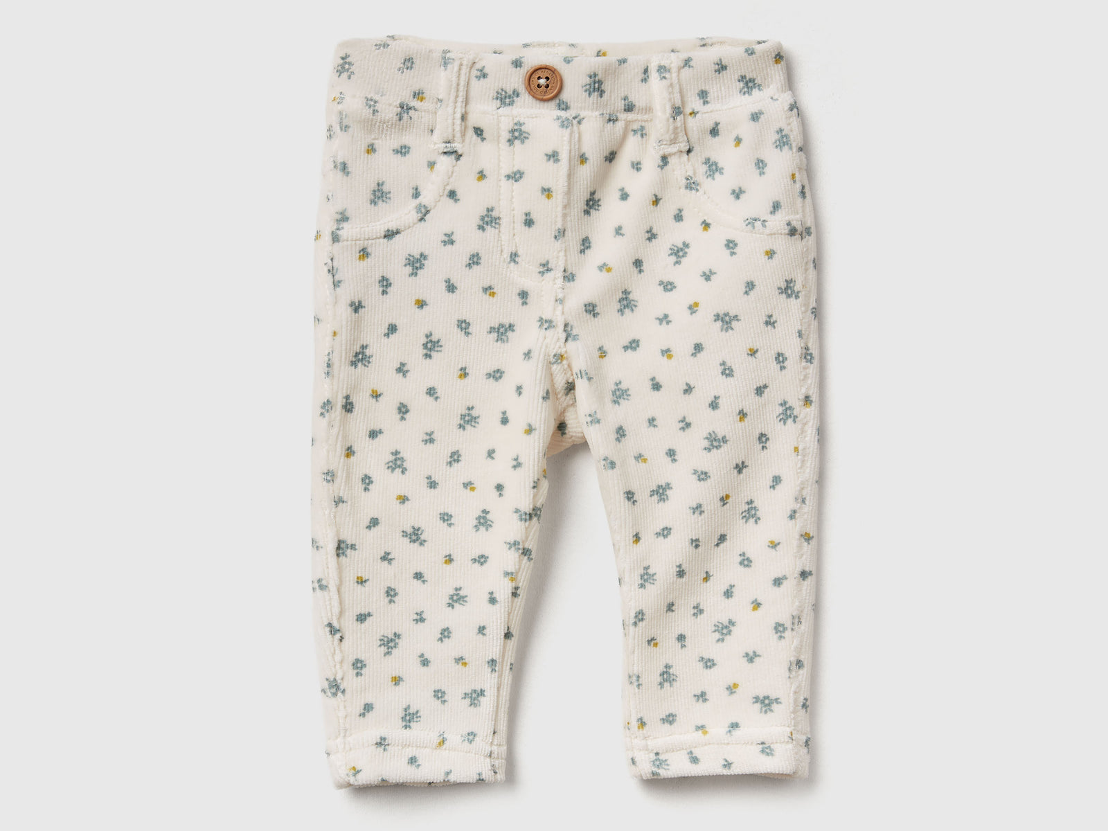 Pantaloni con stampa fantasia in ciniglia da neonato bianco | Benetton Outlet
