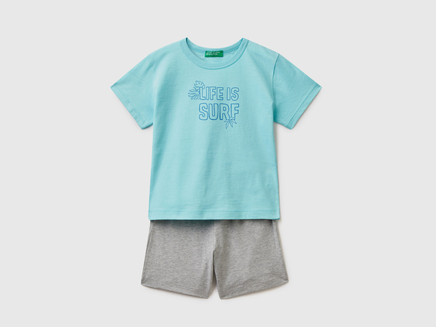 Completino coordinato in puro cotone da bimbo azzurro | Benetton Outlet