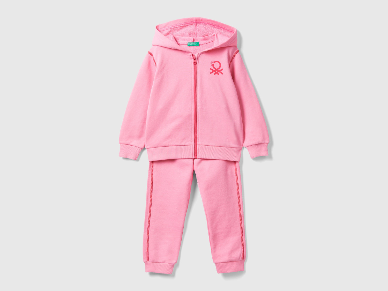 Tuta in felpa 100% cotone da bimbo rosa | Benetton Outlet