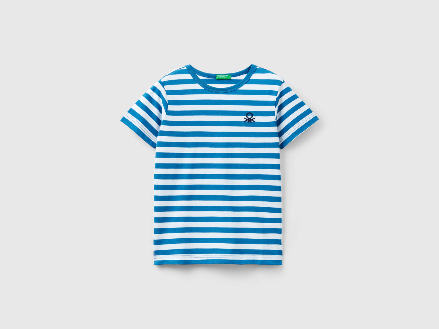 Maglietta a righe 100% cotone da bambino azzurro | Benetton Outlet