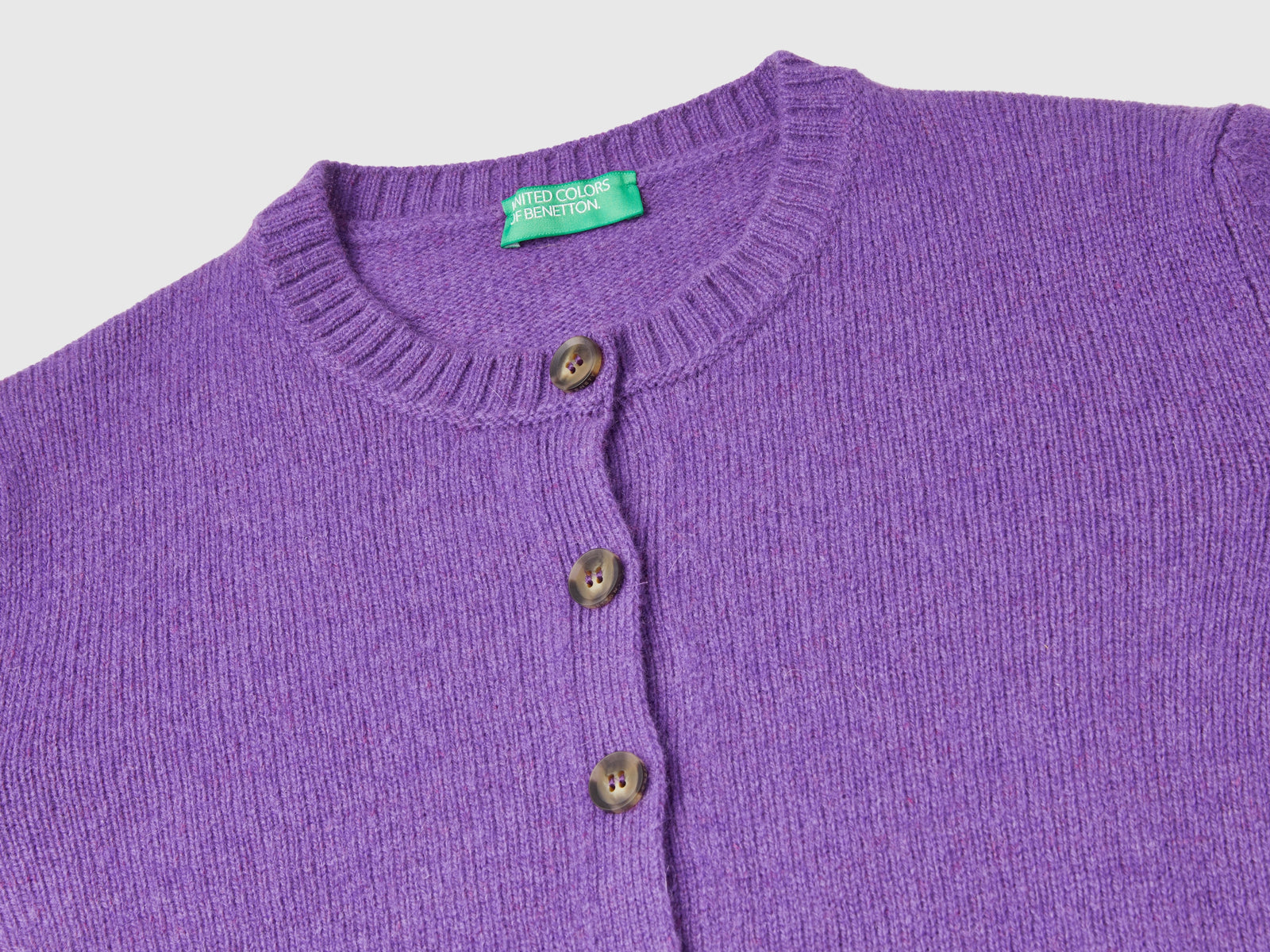 Cardigan in pura lana Shetland da donna viola 3 | Benetton Outlet