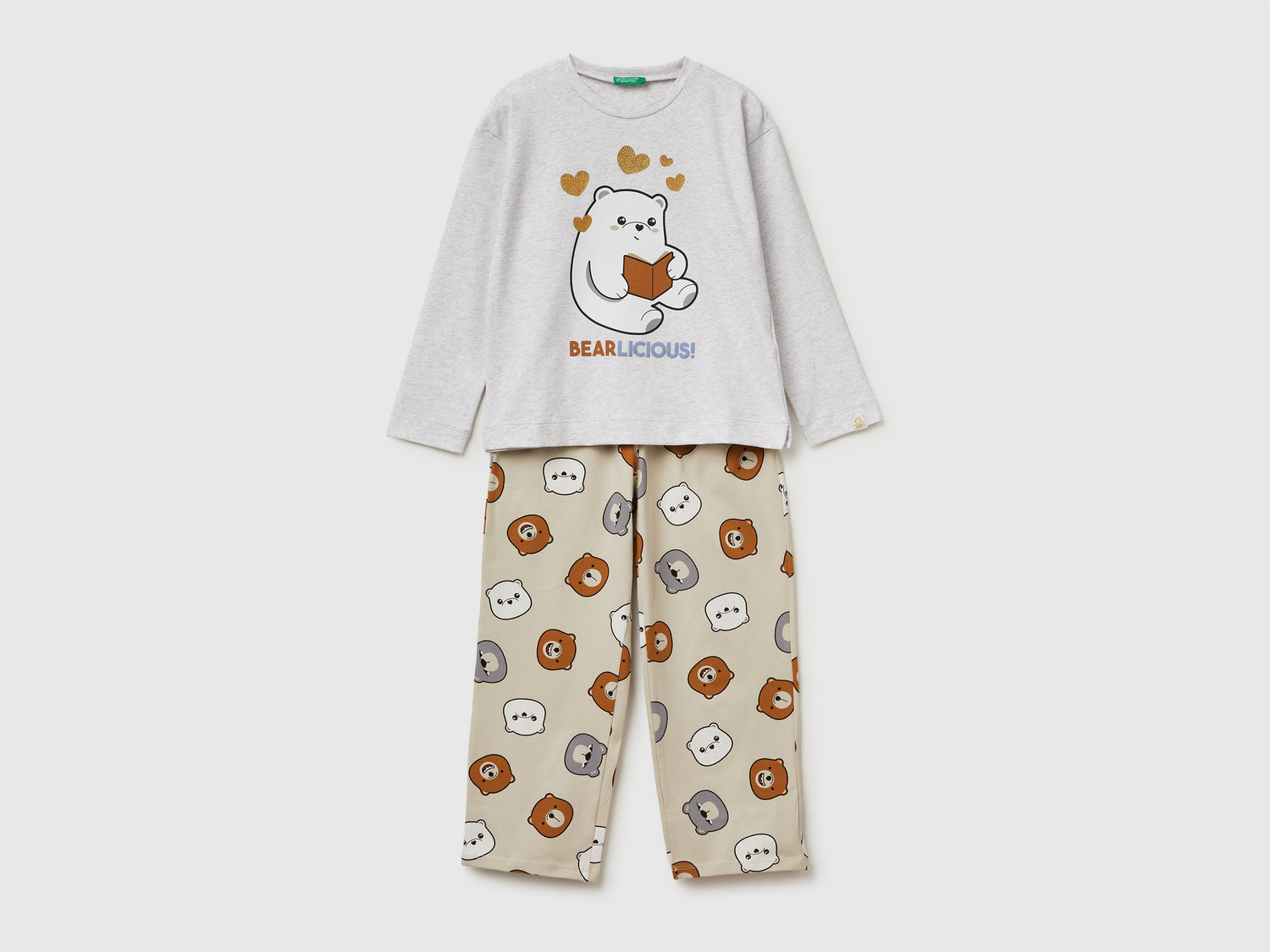 Pigiama con stampa animaletti da bambina grigio chiaro | Benetton Outlet