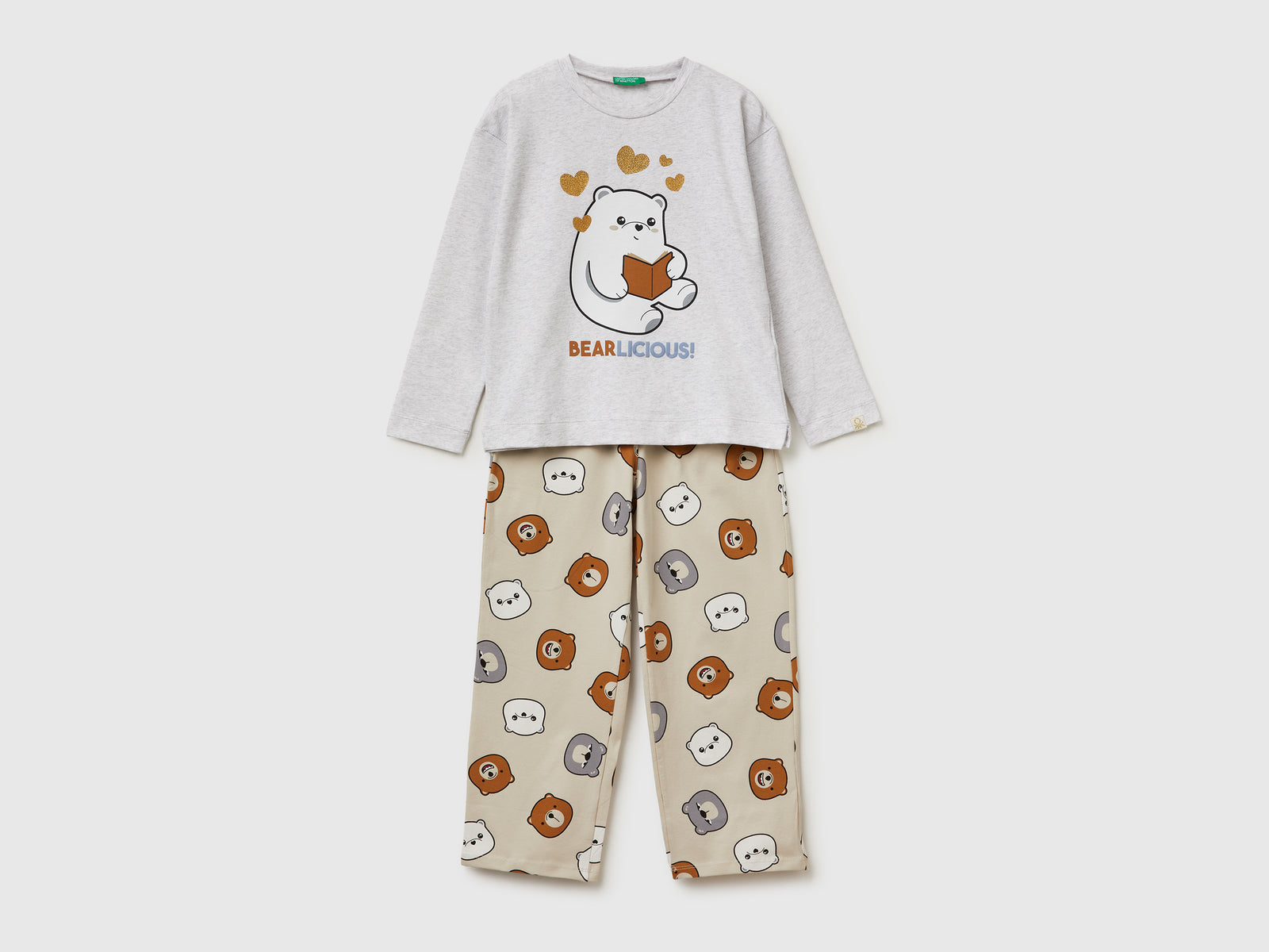 Pigiama con stampa animaletti da bambina grigio chiaro | Benetton Outlet