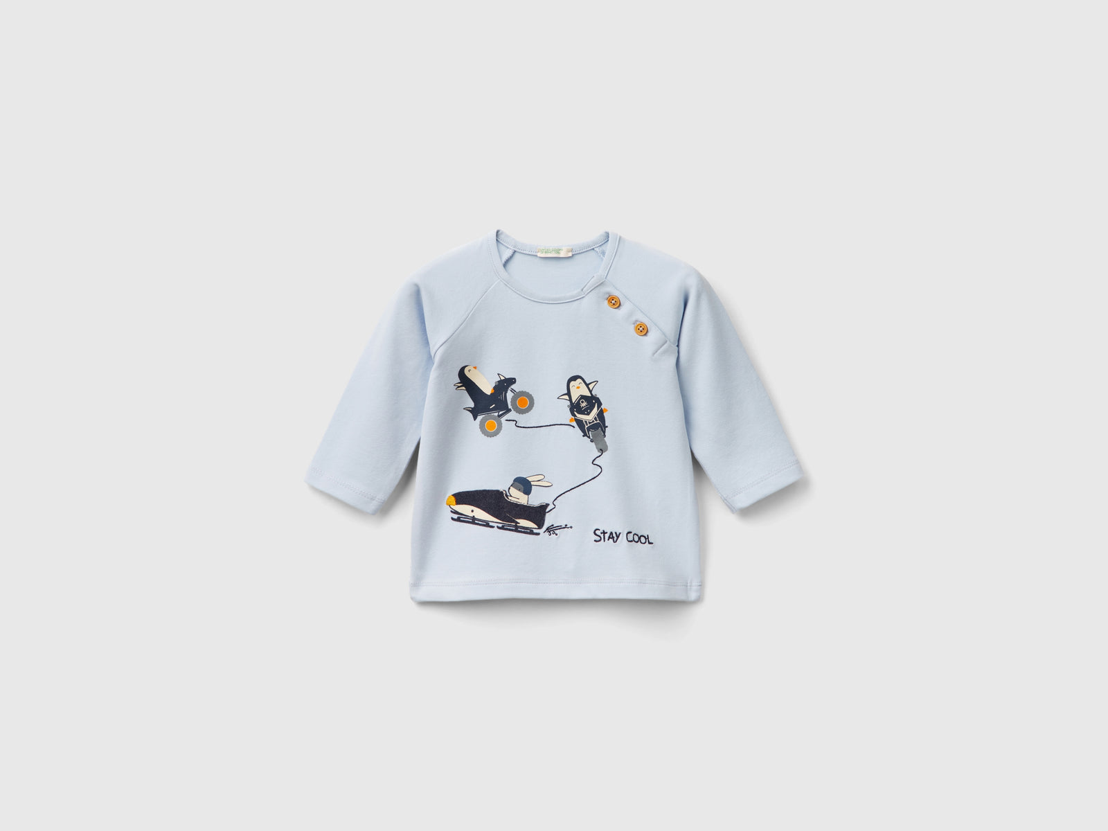 T-shirt con stampa animaletti da neonato celeste | Benetton Outlet