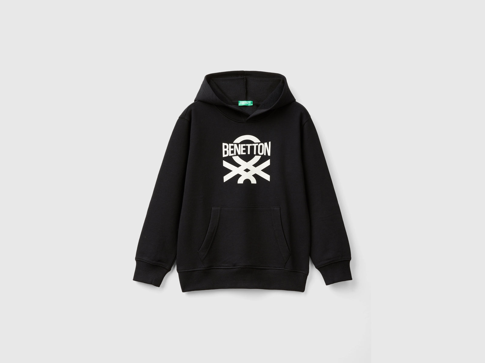Felpa con stampa e cappuccio da bambino nero | Benetton Outlet