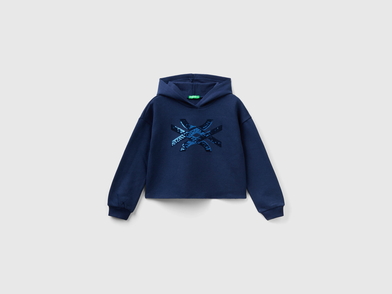 Felpa con cappuccio e paillettes da bambina blu scuro | Benetton Outlet