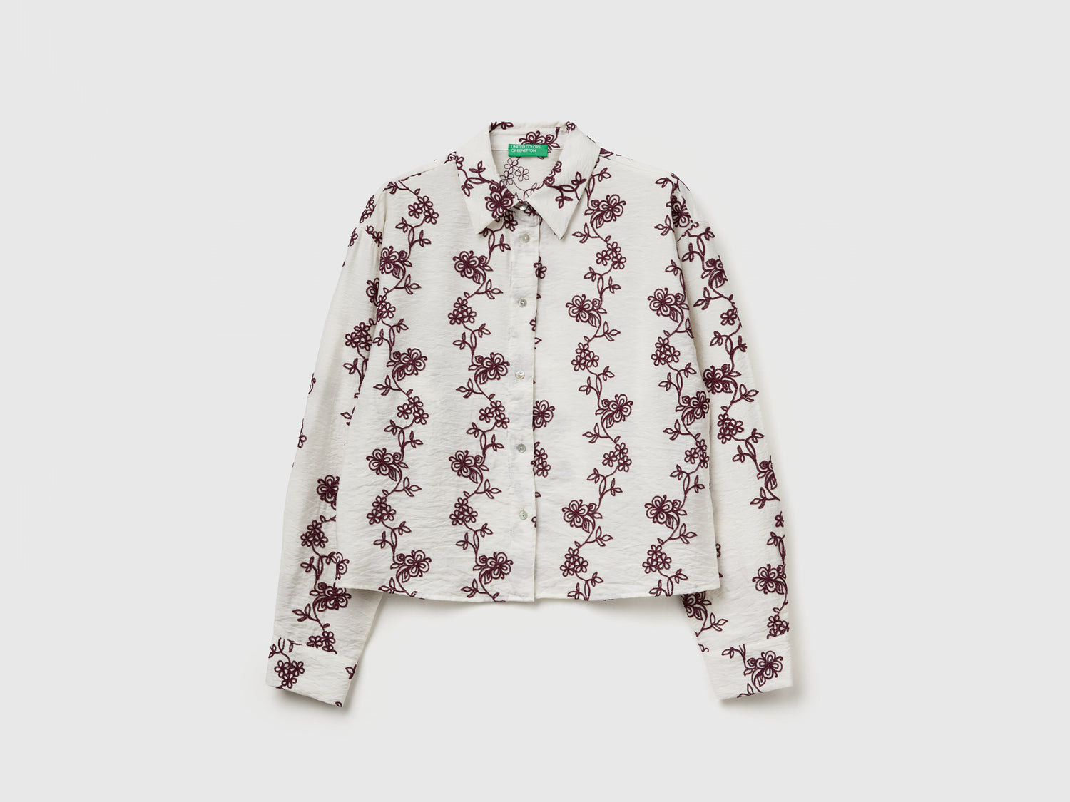 Camicia con ricamo fiori da donna bianco panna | Benetton Outlet