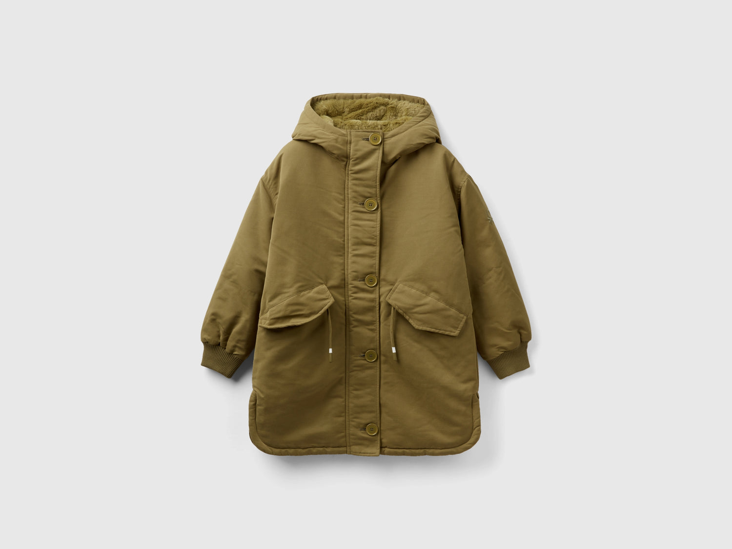 Parka imbottito con coulisse da bambina verde militare | Benetton Outlet