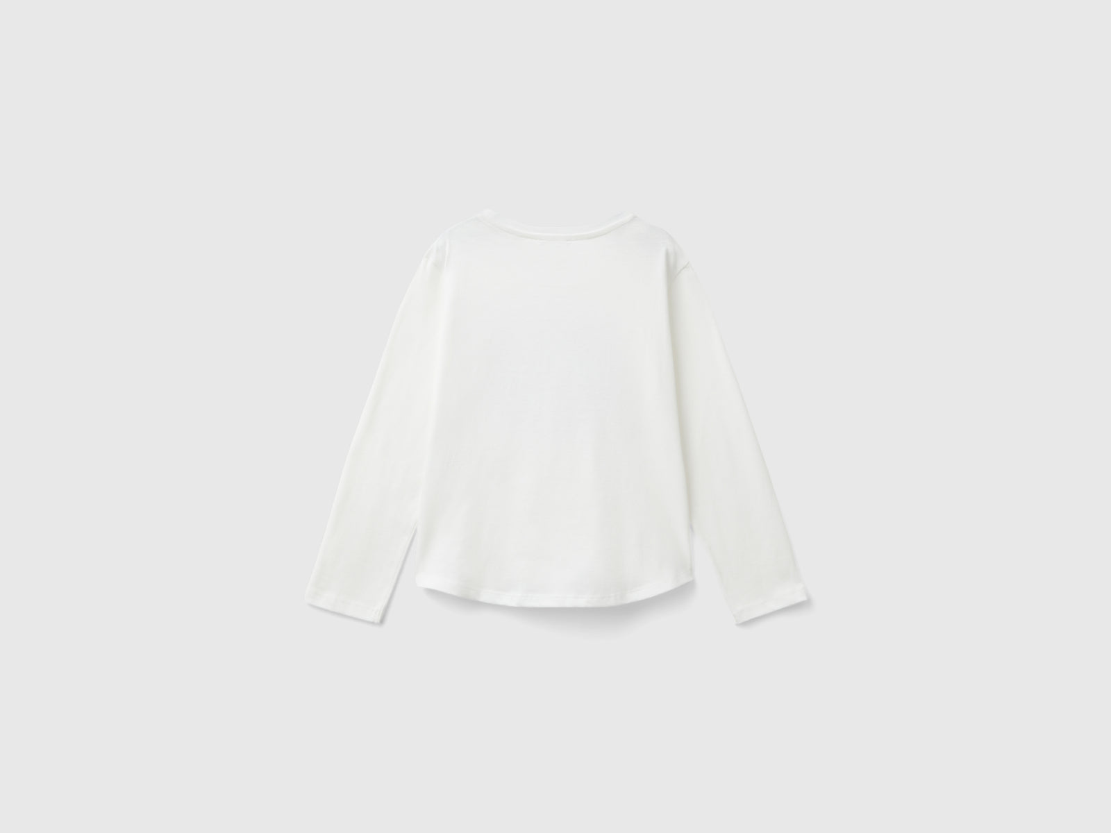 Maglietta con paillettes in cotone bio da bambina bianco panna 2 | Benetton Outlet