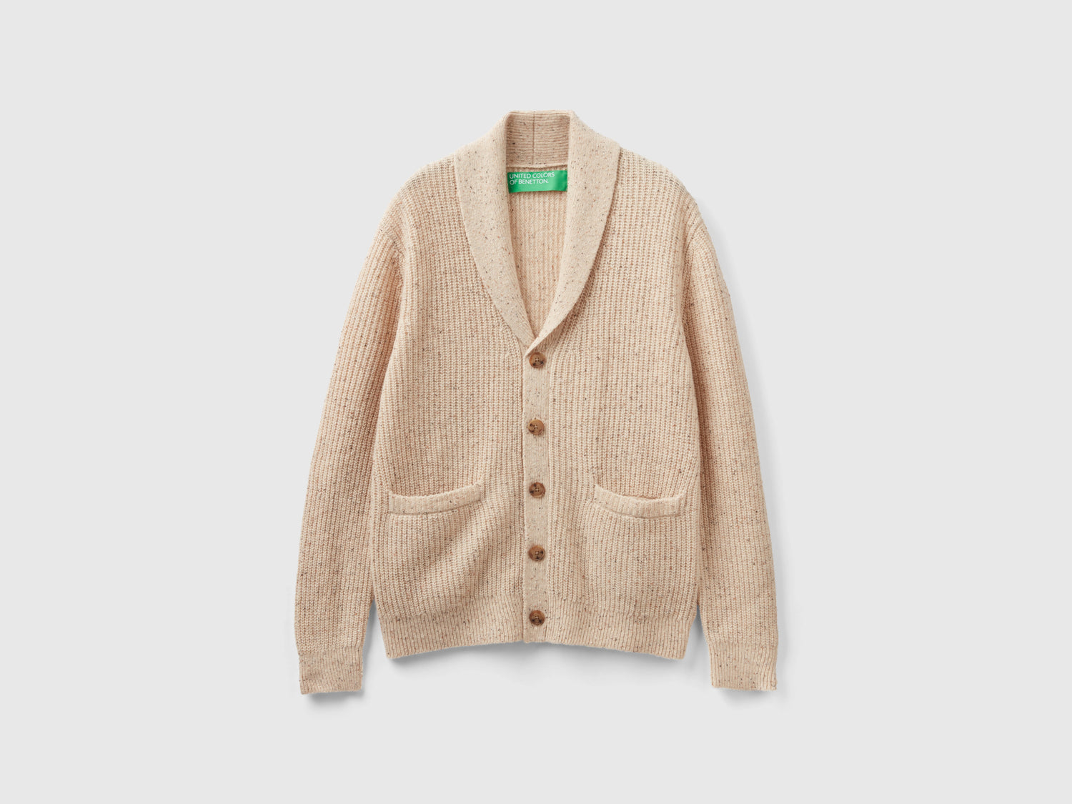 Cardigan in misto lana con tasche da uomo beige | Benetton Outlet