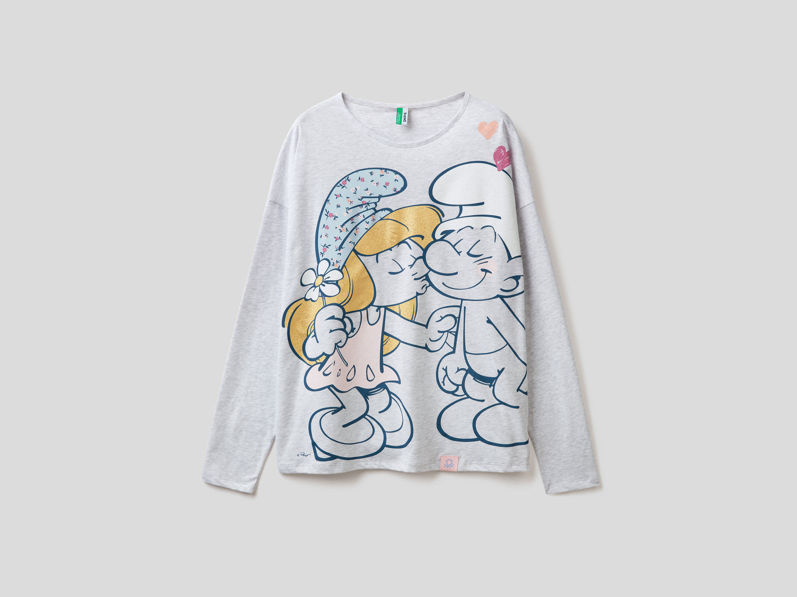 Maglietta Puffi in cotone a fibra lunga da donna grigio chiaro | Benetton Outlet