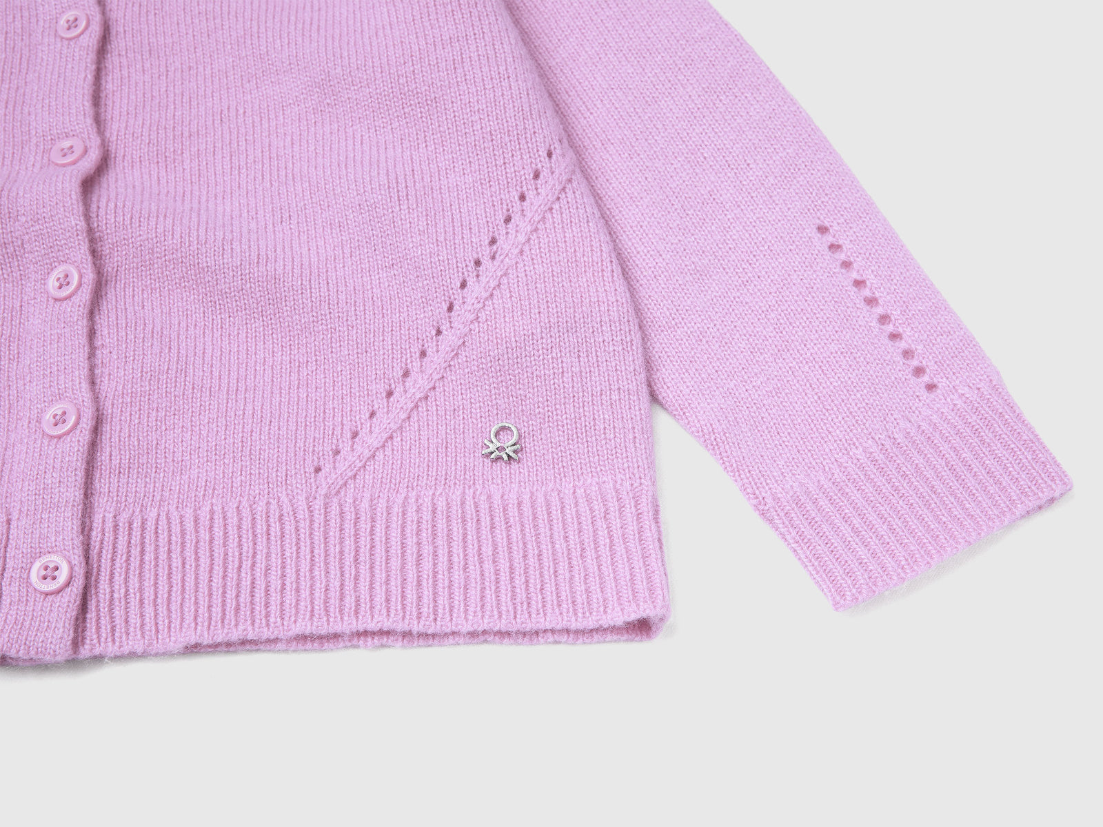 Cardigan in misto lana con trafori da bimba lavanda 3 | Benetton Outlet