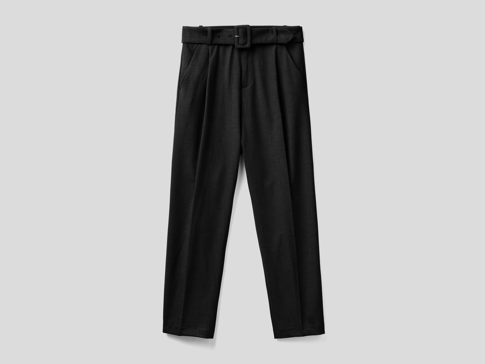Pantaloni a vita alta con cintura da donna nero | Benetton Outlet