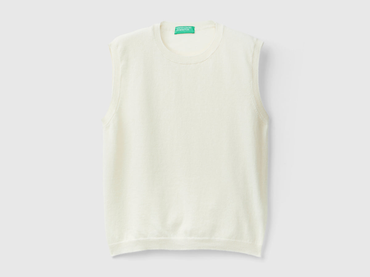 Cream gilet in pure Merino wool