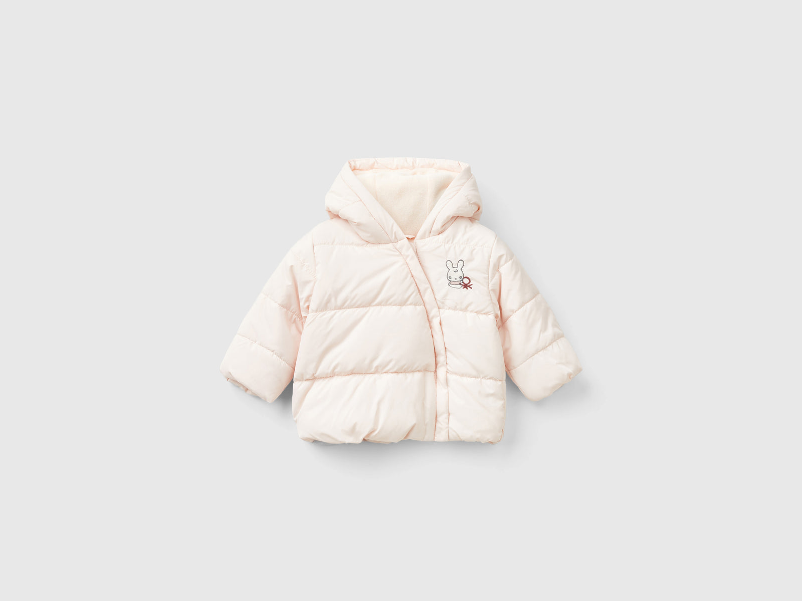 Giubbino imbottito con cappuccio da neonato rosa tenue | Benetton Outlet