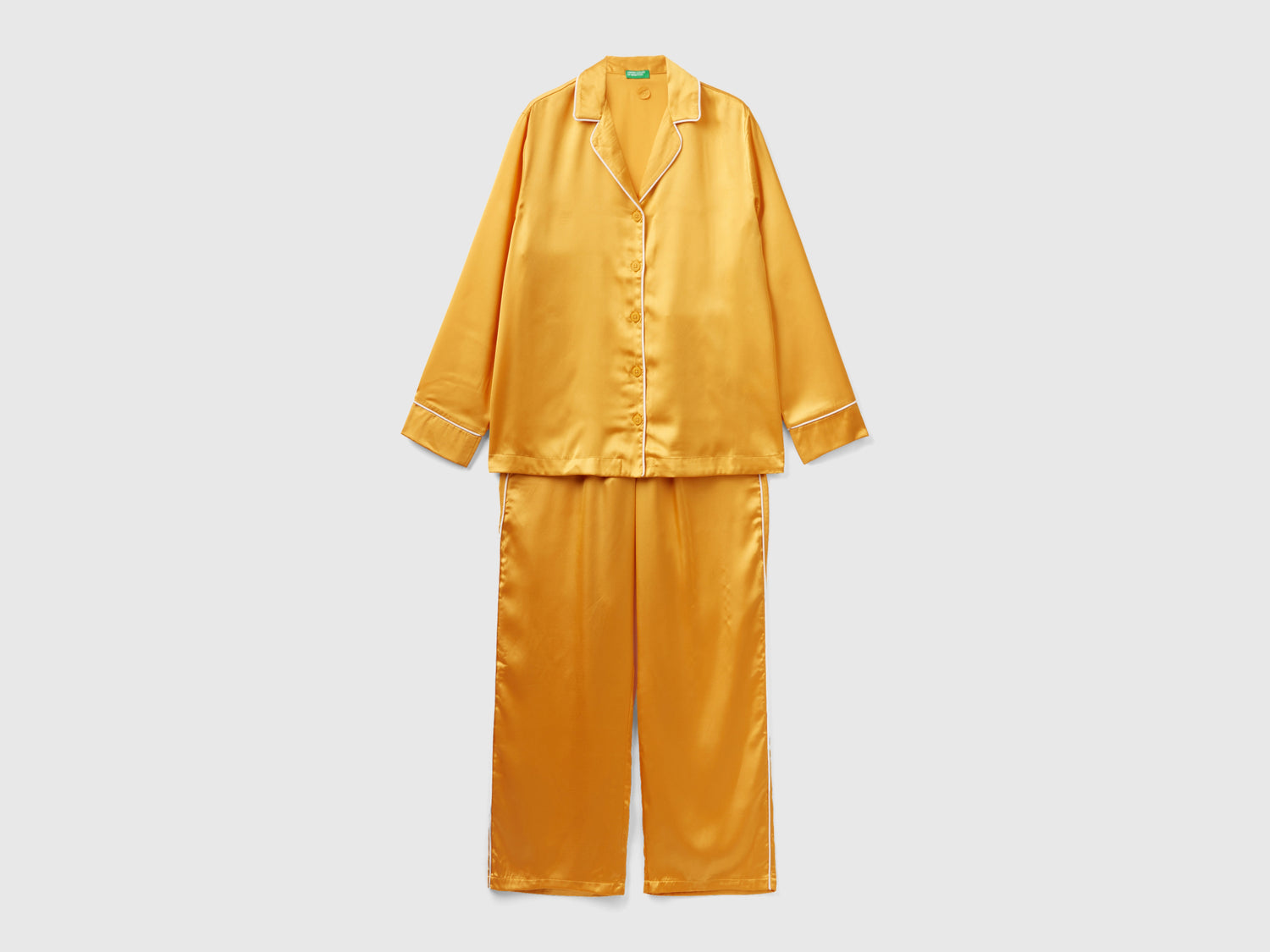Pigiama lungo in satin da donna giallo | Benetton Outlet