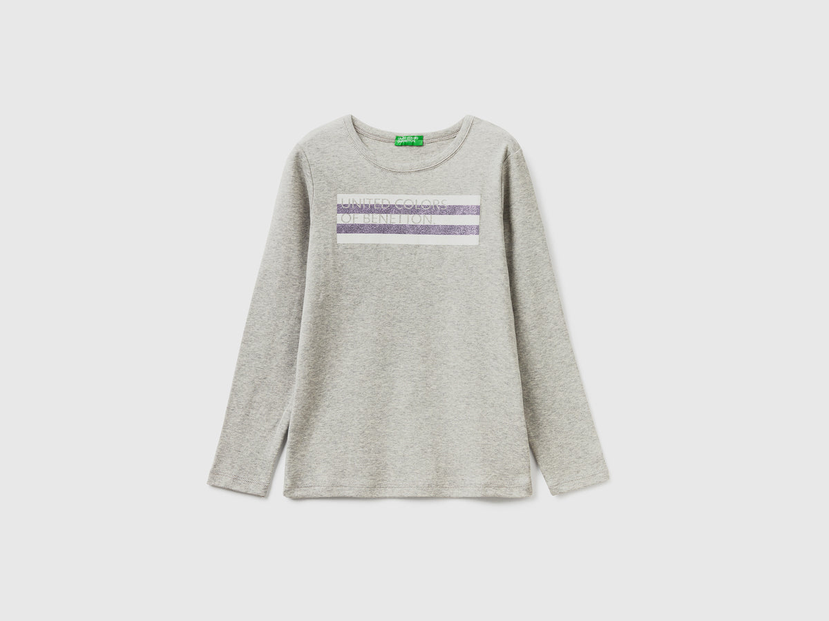 T-shirt manica lunga con stampa glitter