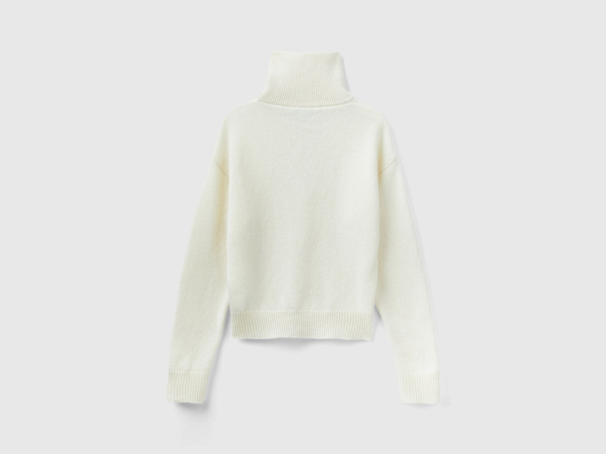 Maglione collo alto in pura lana Shetland