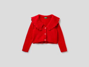Cardigan con colletto volant