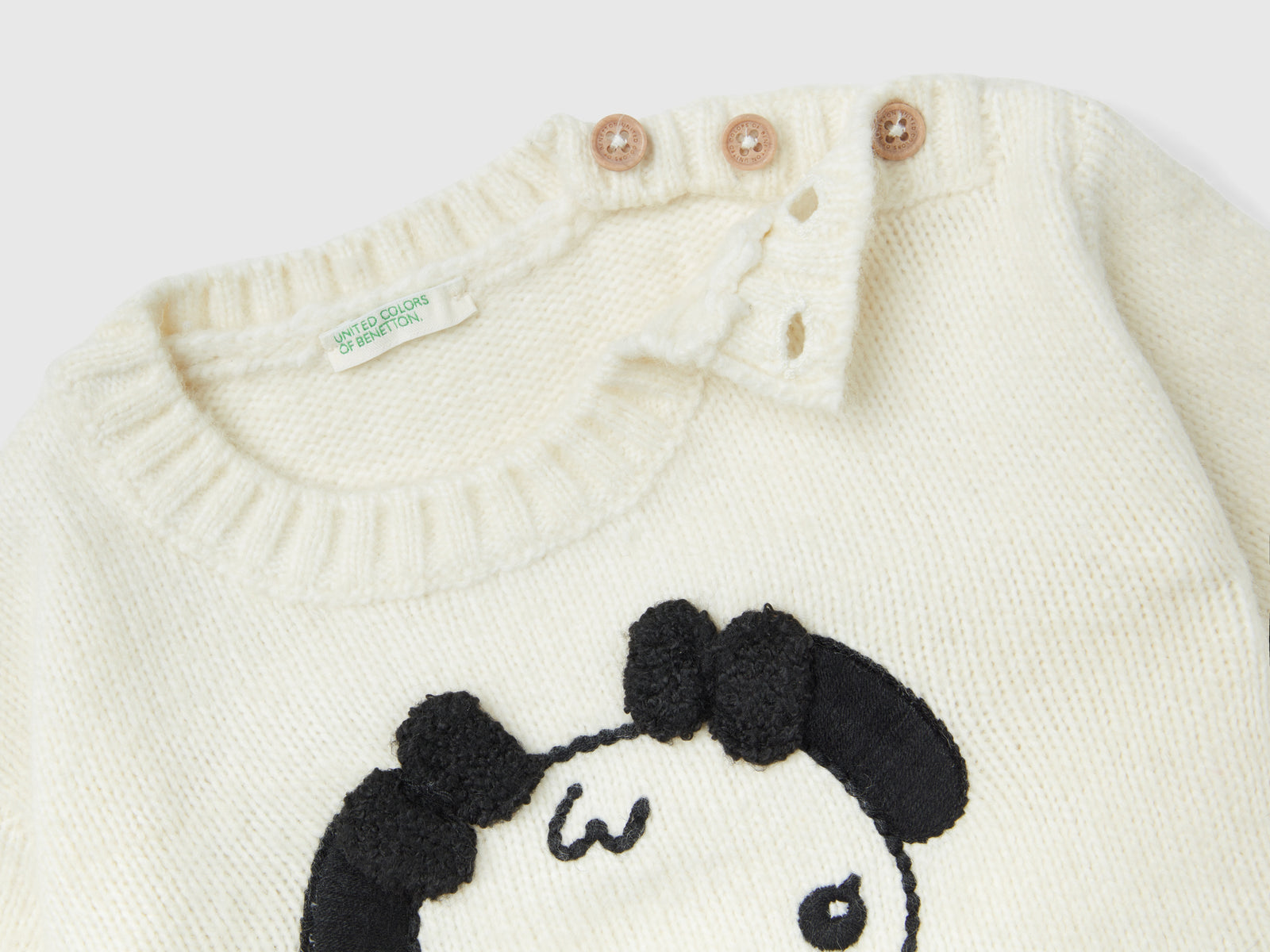Maglia con ricamo e applicazione da neonato bianco panna 2 | Benetton Outlet