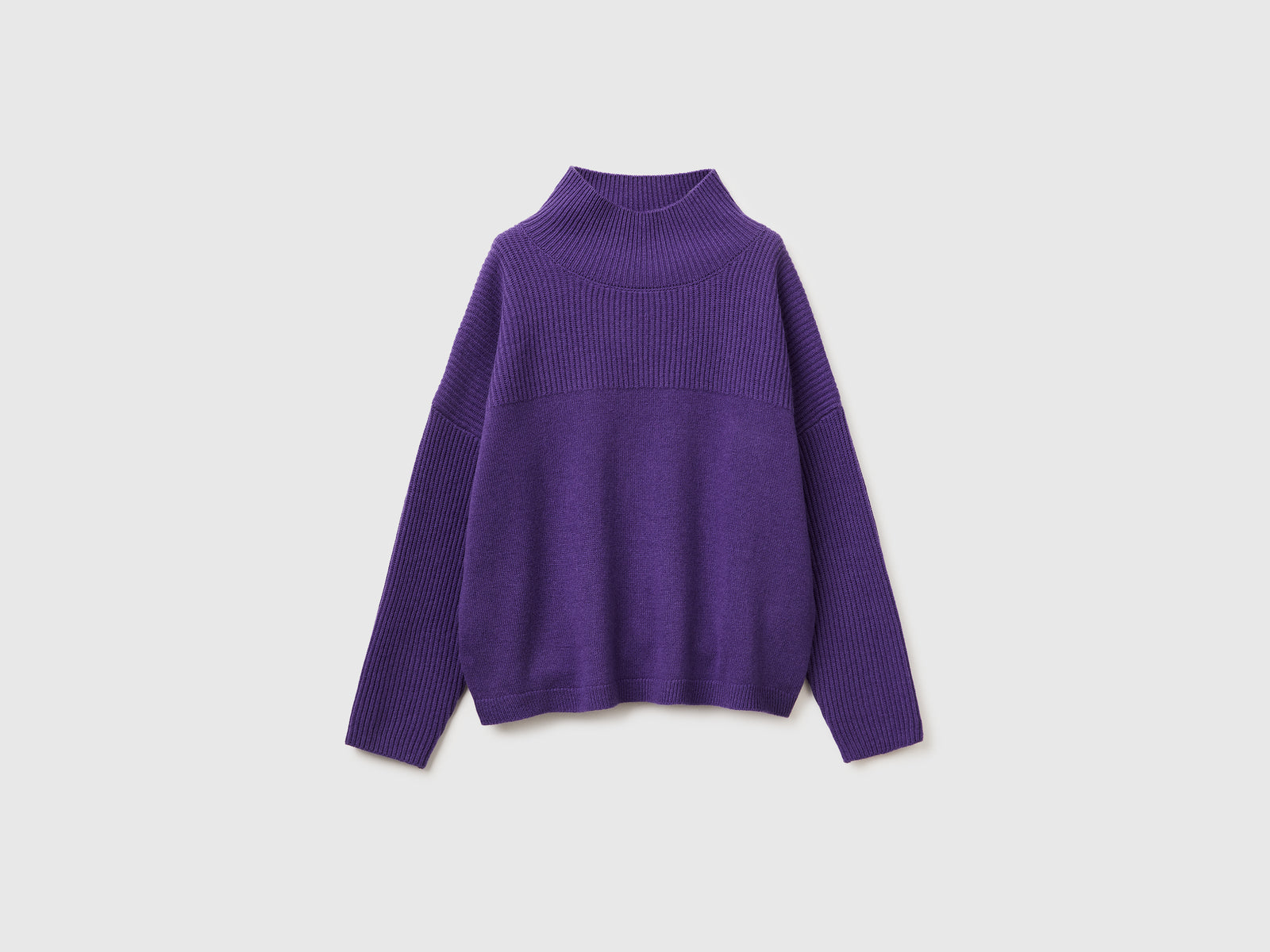 Maglione collo alto 100% lana da donna viola | Benetton Outlet