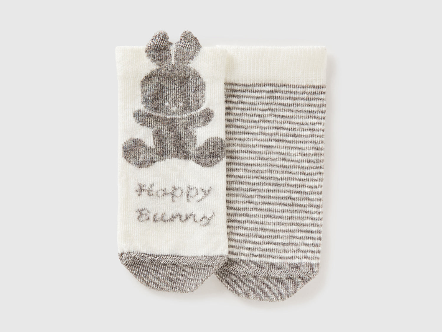 Set calzini con righe e coniglietto da neonato grigio | Benetton Outlet