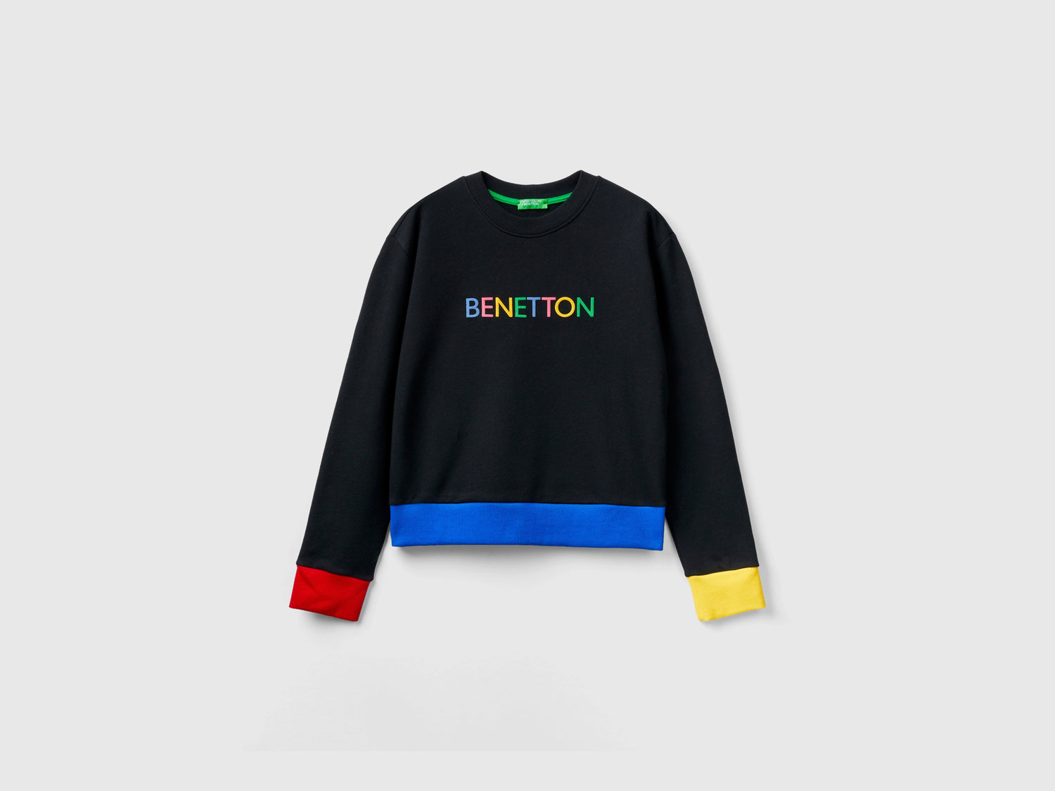 Felpa 100% cotone con stampa logo da donna nero | Benetton Outlet