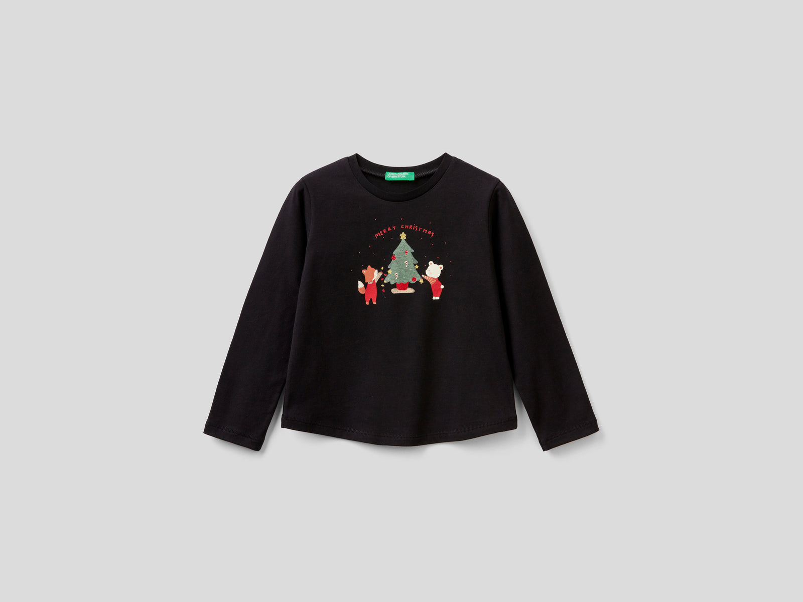 T-shirt con stampe natalizie da bimba nero | Benetton Outlet